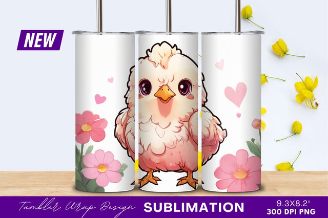 Cute chick with hearts and flowers tumbler png Sublimation Regulrcrative 