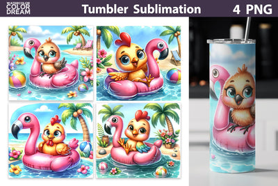 Cute Chicken Beach Tumbler | Tropical Summer Tumbler Wrap Sublimation WatercolorColorDream 