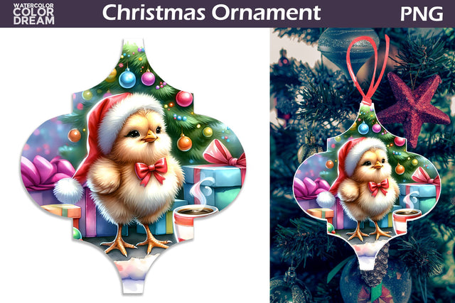 Cute Chicken Ornament | Arabesque Christmas Ornament Sublimation WatercolorColorDream 