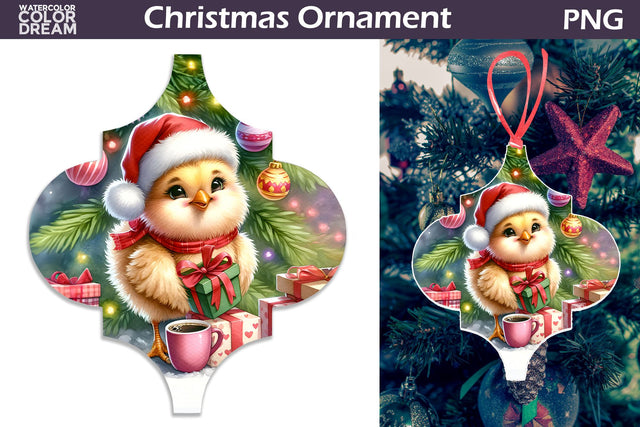 Cute Chicken Ornament | Arabesque Christmas Ornament Sublimation WatercolorColorDream 