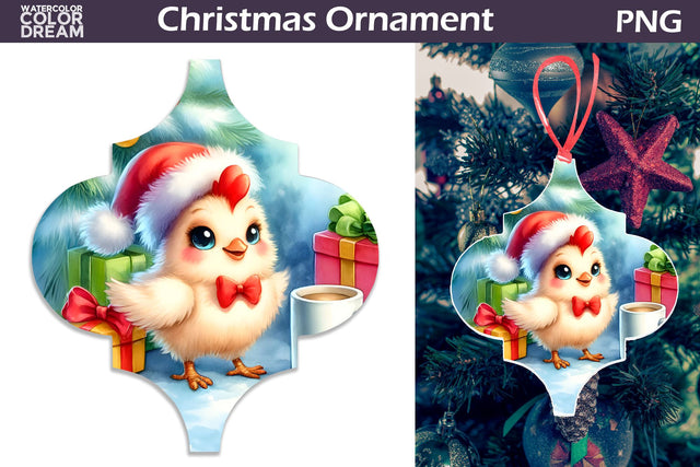 Cute Chicken Ornament | Arabesque Christmas Ornament Sublimation WatercolorColorDream 