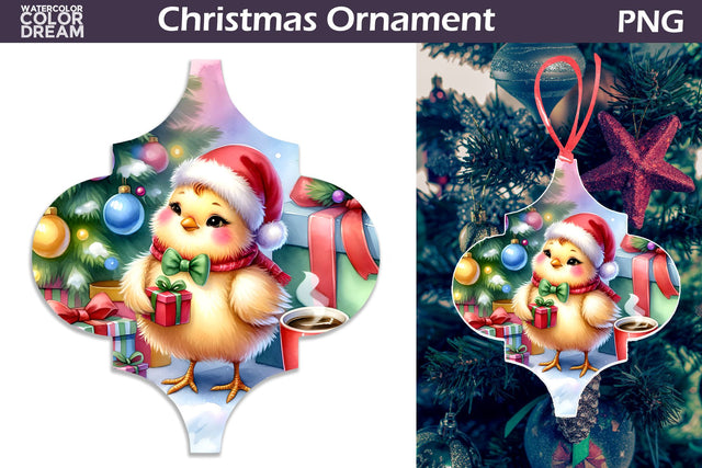 Cute Chicken Ornament | Arabesque Christmas Ornament Sublimation WatercolorColorDream 