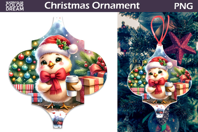 Cute Chicken Ornament | Arabesque Christmas Ornament Sublimation WatercolorColorDream 