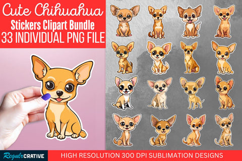 Cute Chihuahua Sticker Clipart Bundle Sublimation Regulrcrative 