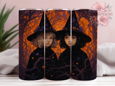 Cute Child Witch Sisters Halloween Tumbler, Witch Sisters Wrap, 20Oz Sublimation Design, Cute Halloween Drinkware, Spooky Sisters Cup, Magical Witch Gift, Halloween Family Tumbler Sublimation Li Zamperini 