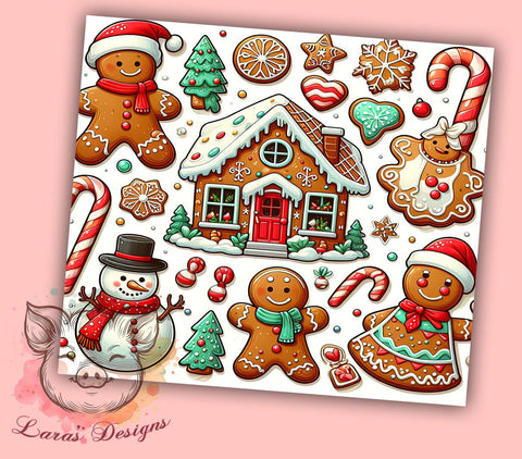 Cute Christmas 20 oz Skinny Tumbler Sublimation Design, Straight & Tapered Tumbler Png, Gingerbread Man and Donuts Tumbler Png, Digital Download PNG Sublimation Lara' s Designs 