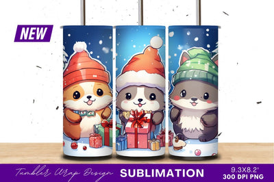 Cute Christmas Animals With Presents Tumbler Png Sublimation Regulrcrative 