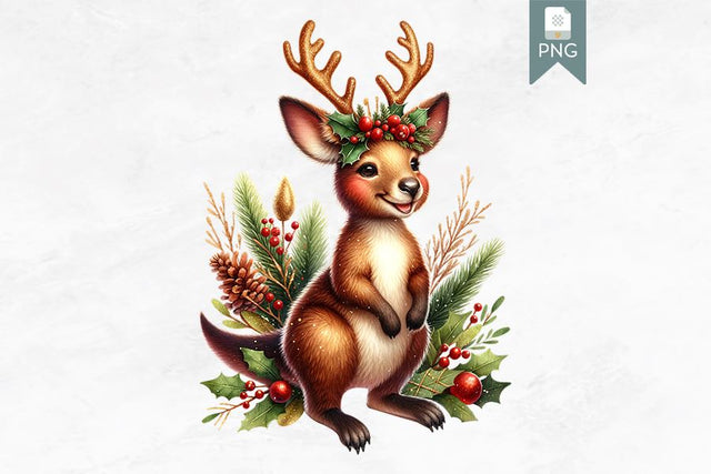 Cute Christmas Antlers Kangaroo Clipart Sublimation BijouBay 
