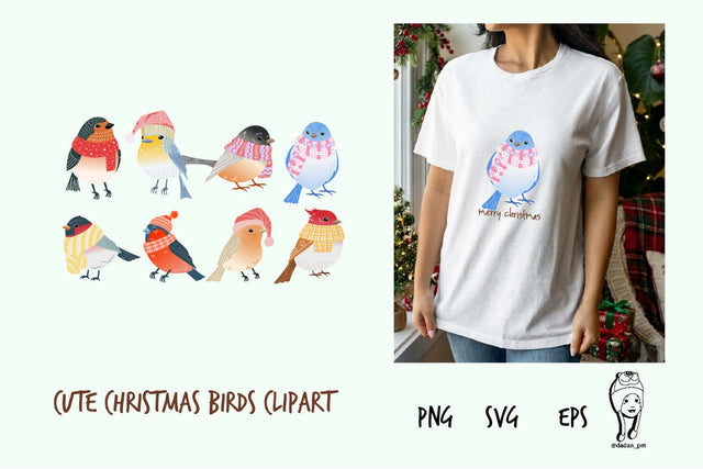 Cute Christmas Birds Clipart, Winter Bird Illustration SVG dadan_pm 