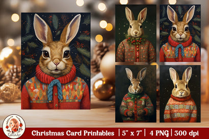 Cute Christmas Bunny Card, Vintage Christmas Sublimation KsenyaArt 