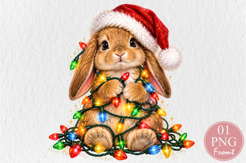 Cute Christmas Bunny Lights PNG Sublimation nirmal108roy 