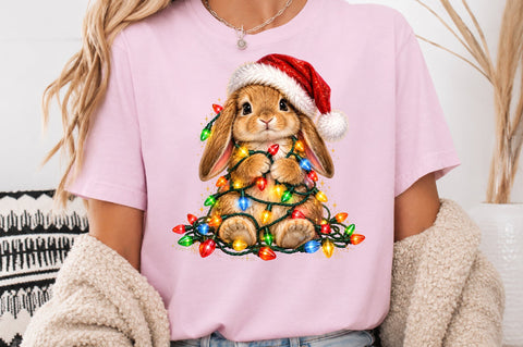 Cute Christmas Bunny Lights PNG Sublimation nirmal108roy 