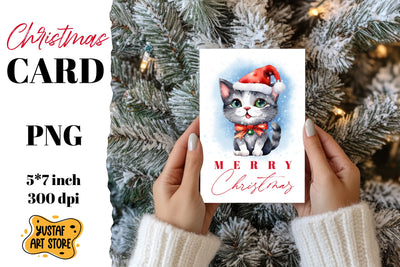 Cute Christmas cat card printable Sublimation Yustaf Art Store 