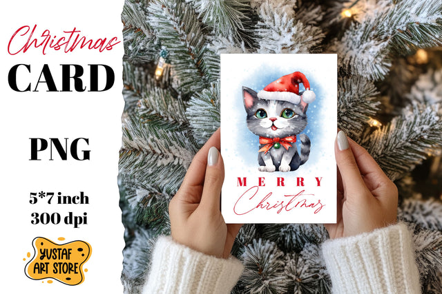 Cute Christmas cat card printable Sublimation Yustaf Art Store 