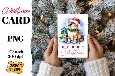 Cute Christmas cat card printable Sublimation Yustaf Art Store 
