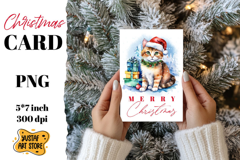 Cute Christmas cat card printable Sublimation Yustaf Art Store 