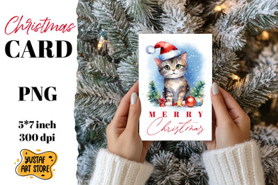 Cute Christmas cat card printable Sublimation Yustaf Art Store 