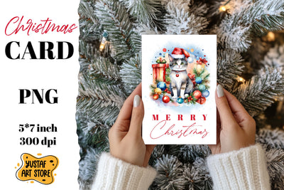 Cute Christmas cat card printable Sublimation Yustaf Art Store 
