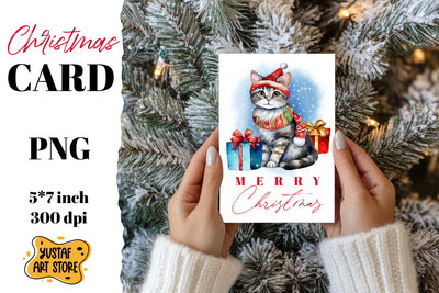 Cute Christmas cat card printable Sublimation Yustaf Art Store 