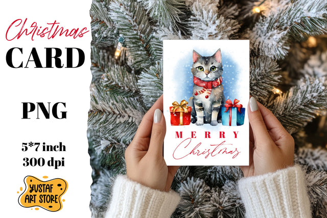 Cute Christmas cat card printable Sublimation Yustaf Art Store 