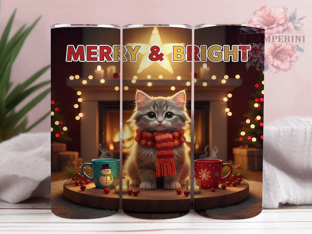 Cute Christmas Cat Tumbler, Cute Kitten Wrap, Merry Bright Cat Sublimation Design, Festive Kitty Cup, 20Oz Skinny Tumbler Wrap, Holiday Cat Mug, Adorable Christmas Pet Design Sublimation Li Zamperini 