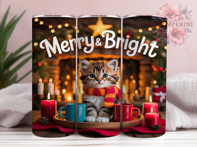 Cute Christmas Cat Tumbler, Cute Kitten Wrap, Merry Bright Cat Sublimation Design, Festive Kitty Cup, 20Oz Skinny Tumbler Wrap, Holiday Cat Mug, Adorable Christmas Pet Design Sublimation Li Zamperini 