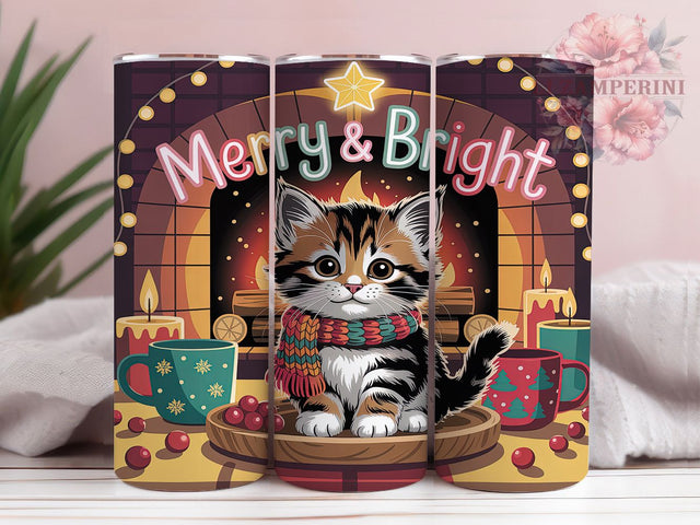 Cute Christmas Cat Tumbler, Cute Kitten Wrap, Merry Bright Cat Sublimation Design, Festive Kitty Cup, 20Oz Skinny Tumbler Wrap, Holiday Cat Mug, Adorable Christmas Pet Design Sublimation Li Zamperini 