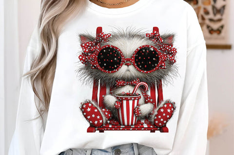 Cute Christmas Cat with Sunglasses Clipart Sublimation SVGArt 