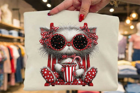 Cute Christmas Cat with Sunglasses Clipart Sublimation SVGArt 