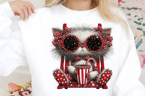 Cute Christmas Cat with Sunglasses Clipart Sublimation SVGArt 