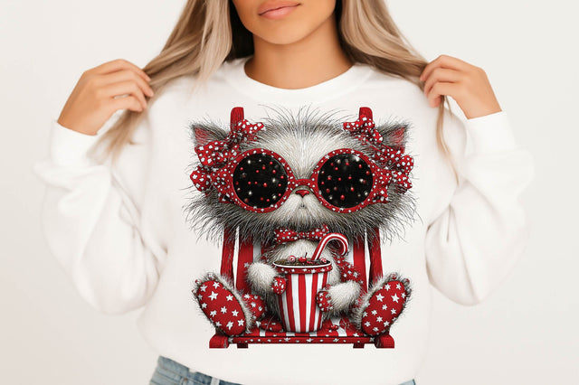 Cute Christmas Cat with Sunglasses Clipart Sublimation SVGArt 