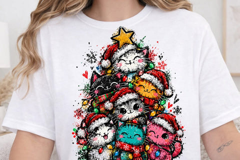 Cute Christmas Cats Tree Sublimation PNG SVG DesignDestine 