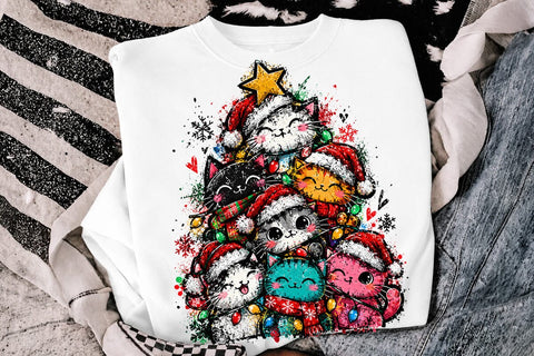 Cute Christmas Cats Tree Sublimation PNG SVG DesignDestine 