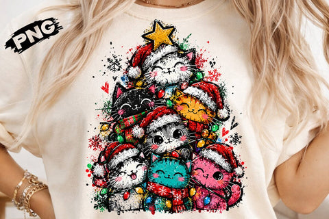 Cute Christmas Cats Tree Sublimation PNG SVG DesignDestine 