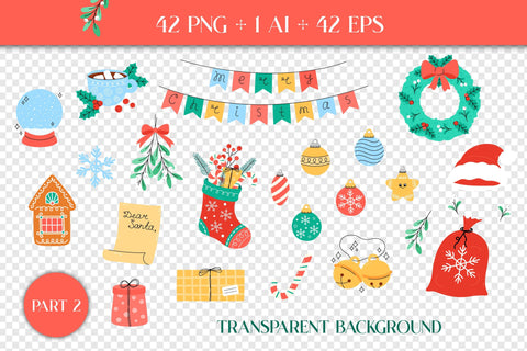 Cute Christmas Clipart PNG | Wreath, Xmas Tree, Holly, Poinsettia, Candy | Holiday Traditional Symbols Clip Art Bundle | Digital Download Sublimation AnnaViolet_store 