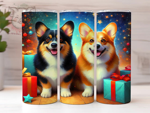 Cute Christmas Corgi Tumbler, Corgi Tumbler, Holiday Wrap, Dog Lover Gift, Sublimation Design, Winter Mug, Cute Corgis Sublimation Lara' s Designs 