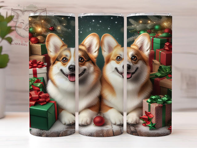Cute Christmas Corgi Tumbler, Corgi Tumbler, Holiday Wrap, Dog Lover Gift, Sublimation Design, Winter Mug, Cute Corgis Sublimation Lara' s Designs 