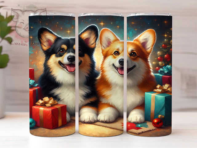 Cute Christmas Corgi Tumbler, Corgi Tumbler, Holiday Wrap, Dog Lover Gift, Sublimation Design, Winter Mug, Cute Corgis Sublimation Lara' s Designs 