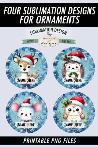Cute Christmas Critters Ornament Designs PNG File | Add Name Sublimation Ewe-N-Me Designs 