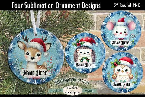 Cute Christmas Critters Ornament Designs PNG File | Add Name Sublimation Ewe-N-Me Designs 