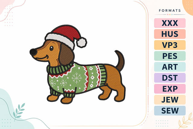 Cute Christmas Dachshund Dog Santa Hat Machine Embroidery Design Embroidery/Applique DESIGNS sg embroidery 