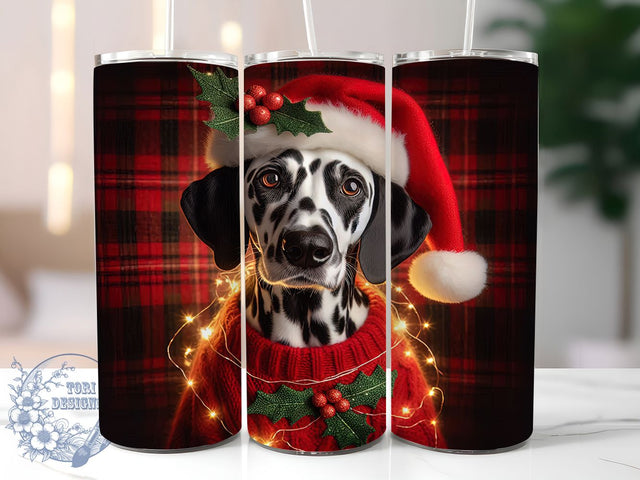 Cute Christmas Dalmatian Tumbler, Holiday Dog Wrap, Festive Dalmatian Sublimation Design, Cute Christmas Pup Cup, 20Oz Skinny Tumbler Wrap, Adorable Holiday Mug, Winter Dog Design Sublimation ToriDesigns 