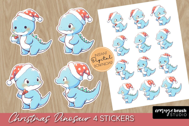 Cute Christmas Dinosaur Stickers | Christmas Stickers PNG Sublimation OrangeBrushStudio 