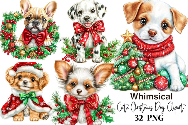 Cute Christmas Dog Clipart Bundle Sublimation SVGArt 