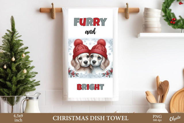 Cute Christmas Dogs Dish Towel PNG. Dish Towel PNG Sublimation Olga Terlyanskaya 