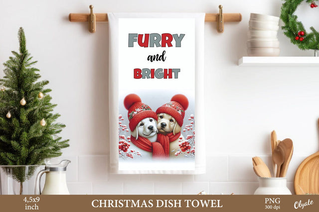 Cute Christmas Dogs Dish Towel PNG. Dish Towel PNG Sublimation Olga Terlyanskaya 