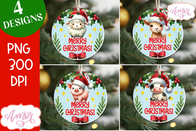 Cute Christmas farm animals ornament PNG sublimation Sublimation Amorclipart 