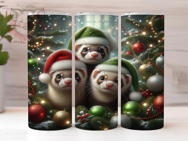 Cute Christmas Ferret Trio Tumbler, Cute Ferret Trio Wrap, Holiday Animal Sublimation, Festive Ferret Cup, 20Oz Skinny Tumbler Wrap, Adorable Christmas Mug, Winter Pet Design Sublimation Lara' s Designs 
