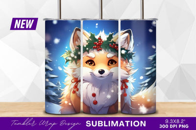 Cute christmas fox with holly wreath portrait Sublimation Regulrcrative 