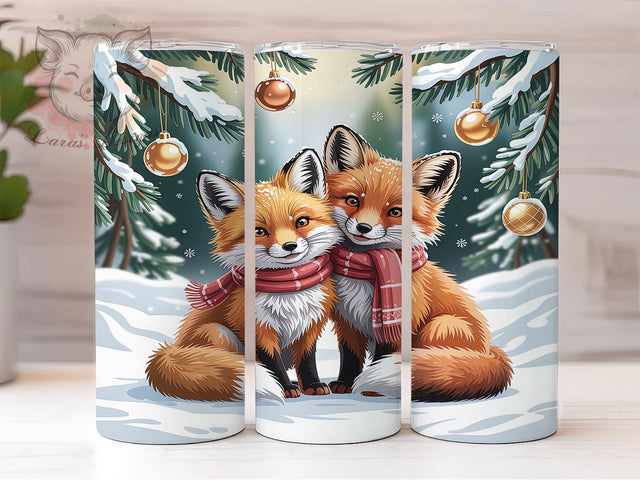 Cute Christmas Foxes Holiday Tumbler, Cute Animal Holiday Sublimation Design, Festive Winter Cup Art, 20oz Xmas Tumbler, Whimsical Fox Mug, Stylish Christmas Cup, Cozy Holiday Wrap Sublimation Lara' s Designs 